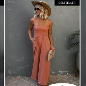 MATTEA SMOCKED POCKETED JUMPSUIT - SIENNA